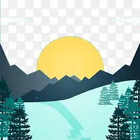 手绘扁平化月下西山背景-空若网 手绘扁平化月下西山背景-空若网