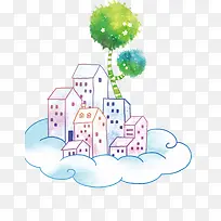 卡通白云房屋树-空若网 卡通白云房屋树-空若网