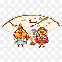 扇子前的矢量小鸡-空若网 扇子前的矢量小鸡-空若网