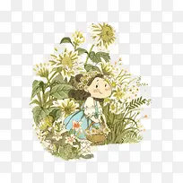 清新少女花园插画-空若网 清新少女花园插画-空若网