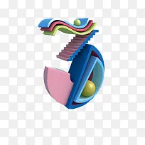 蓝色卡通建筑数字3-空若网 蓝色卡通建筑数字3-空若网