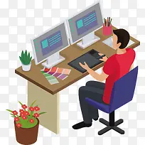 一个正在用电脑办公的男士-空若网 一个正在用电脑办公的男士-空若网