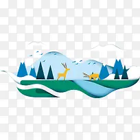 矢量冰岛上的梅花鹿-空若网 矢量冰岛上的梅花鹿-空若网