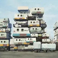 手绘房屋大卡车插画-空若网 手绘房屋大卡车插画-空若网