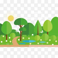 扁平化春季风景矢量素材-空若网 扁平化春季风景矢量素材-空若网