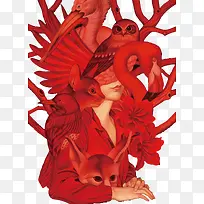 矢量红色鸟与人-空若网 矢量红色鸟与人-空若网