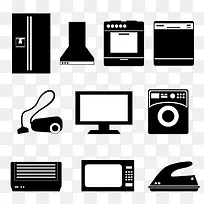 黑白扁平化室内家电矢量图案-空若网 黑白扁平化室内家电矢量图案-空若网