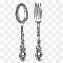 铅笔手绘插图餐具勺子叉子-空若网 铅笔手绘插图餐具勺子叉子-空若网