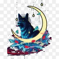 矢量狼和月亮-空若网 矢量狼和月亮-空若网