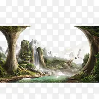 高山云雾童话世界插画-空若网 高山云雾童话世界插画-空若网