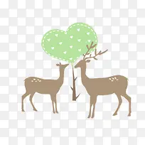绿色心形树下的两只小鹿-空若网 绿色心形树下的两只小鹿-空若网