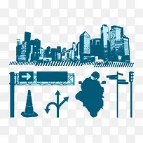 蓝色城市交通外景图卡通素材-空若网 蓝色城市交通外景图卡通素材-空若网