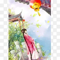 古风唯美庭院插画-空若网 古风唯美庭院插画-空若网