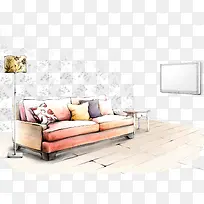 卡通手绘清新客厅背景-空若网 卡通手绘清新客厅背景-空若网