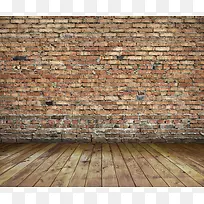 红砖墙壁与木地板背景-空若网 红砖墙壁与木地板背景-空若网