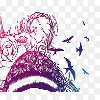 紫色剪纸速写插画-空若网 紫色剪纸速写插画-空若网