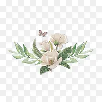 手绘纯白花朵与树叶装饰-空若网 手绘纯白花朵与树叶装饰-空若网