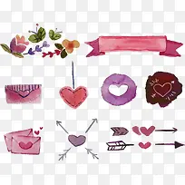 手绘水彩爱情元素-空若网 手绘水彩爱情元素-空若网