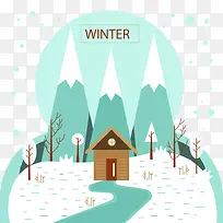 卡通冬季木屋风景矢量素材-空若网 卡通冬季木屋风景矢量素材-空若网