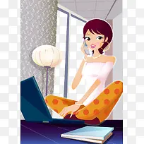 接电话时尚soho女孩矢量-空若网 接电话时尚soho女孩矢量-空若网