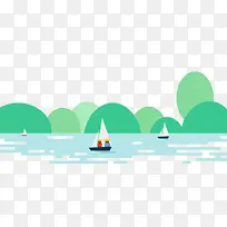 绿色卡通手绘河边背景-空若网 绿色卡通手绘河边背景-空若网