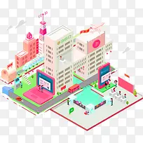 多彩卡通商业街装饰图案-空若网 多彩卡通商业街装饰图案-空若网