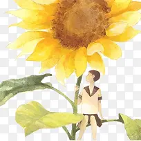 女孩与向日葵手绘插画-空若网 女孩与向日葵手绘插画-空若网