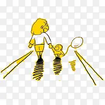 手绘线条母子牵手插画-空若网 手绘线条母子牵手插画-空若网