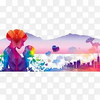 彩色母子城市山脉装饰背景-空若网 彩色母子城市山脉装饰背景-空若网