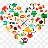 水果沙滩元素爱心拼图-空若网 水果沙滩元素爱心拼图-空若网