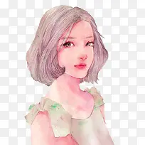 粉色水彩短发少女-空若网 粉色水彩短发少女-空若网