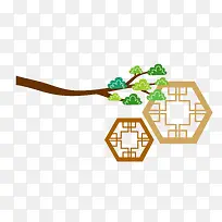 矢量古式窗户树木素材-空若网 矢量古式窗户树木素材-空若网