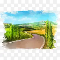 水彩公路风光-空若网 水彩公路风光-空若网
