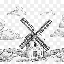 手绘风车磨坊-空若网 手绘风车磨坊-空若网