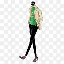 帅气风衣男孩手绘插画-空若网 帅气风衣男孩手绘插画-空若网