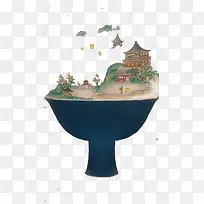 杯子上的亭子-空若网 杯子上的亭子-空若网