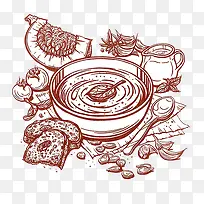 手绘面包水果牛奶-空若网 手绘面包水果牛奶-空若网