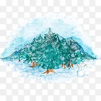 水彩手绘冬日景色-空若网 水彩手绘冬日景色-空若网