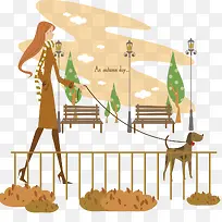 遛狗的女性矢量-空若网 遛狗的女性矢量-空若网