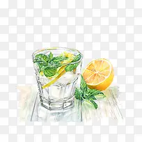 手绘柠檬和饮料-空若网 手绘柠檬和饮料-空若网