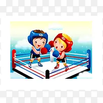 卡通儿童拳击矢量素材-空若网 卡通儿童拳击矢量素材-空若网