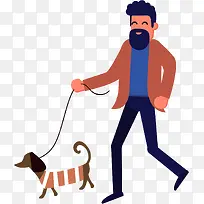 手绘小清新遛狗男子插画图案-空若网 手绘小清新遛狗男子插画图案-空若网