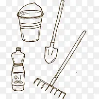 铲子水桶耙子PNG矢量元素-空若网 铲子水桶耙子PNG矢量元素-空若网