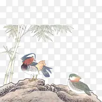 水彩古风鸳鸯竹子-空若网 水彩古风鸳鸯竹子-空若网