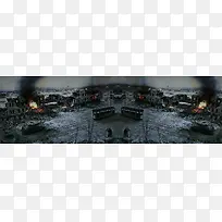 黑色背景战火中废墟背景banner-空若网 黑色背景战火中废墟背景banner-空若网