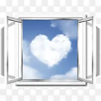 窗户外爱心云朵蓝天-空若网 窗户外爱心云朵蓝天-空若网
