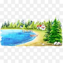 手绘沙滩风景-空若网 手绘沙滩风景-空若网