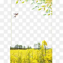 春季油菜花与树叶装饰边框-空若网 春季油菜花与树叶装饰边框-空若网