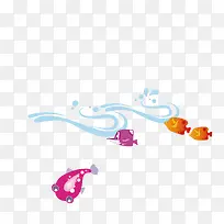 矢量红色卡通深海鱼浪花-空若网 矢量红色卡通深海鱼浪花-空若网