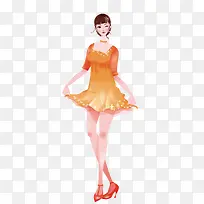 矢量橙色高挑短裙舞蹈美女-空若网 矢量橙色高挑短裙舞蹈美女-空若网